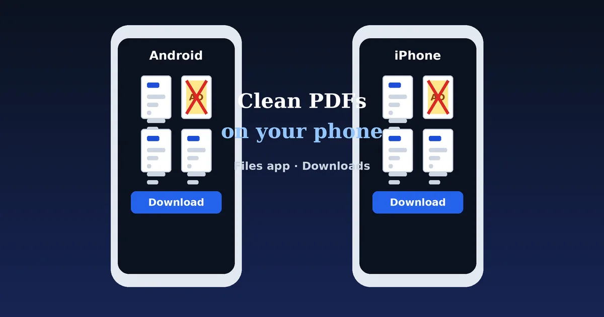Two phones showing a PDF with an ad page marked for removal